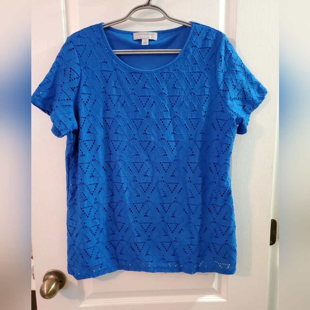 MARC NEW YORK  ANDREW MARC Women's Blouse Short Sleeve. Blue Sz L‎